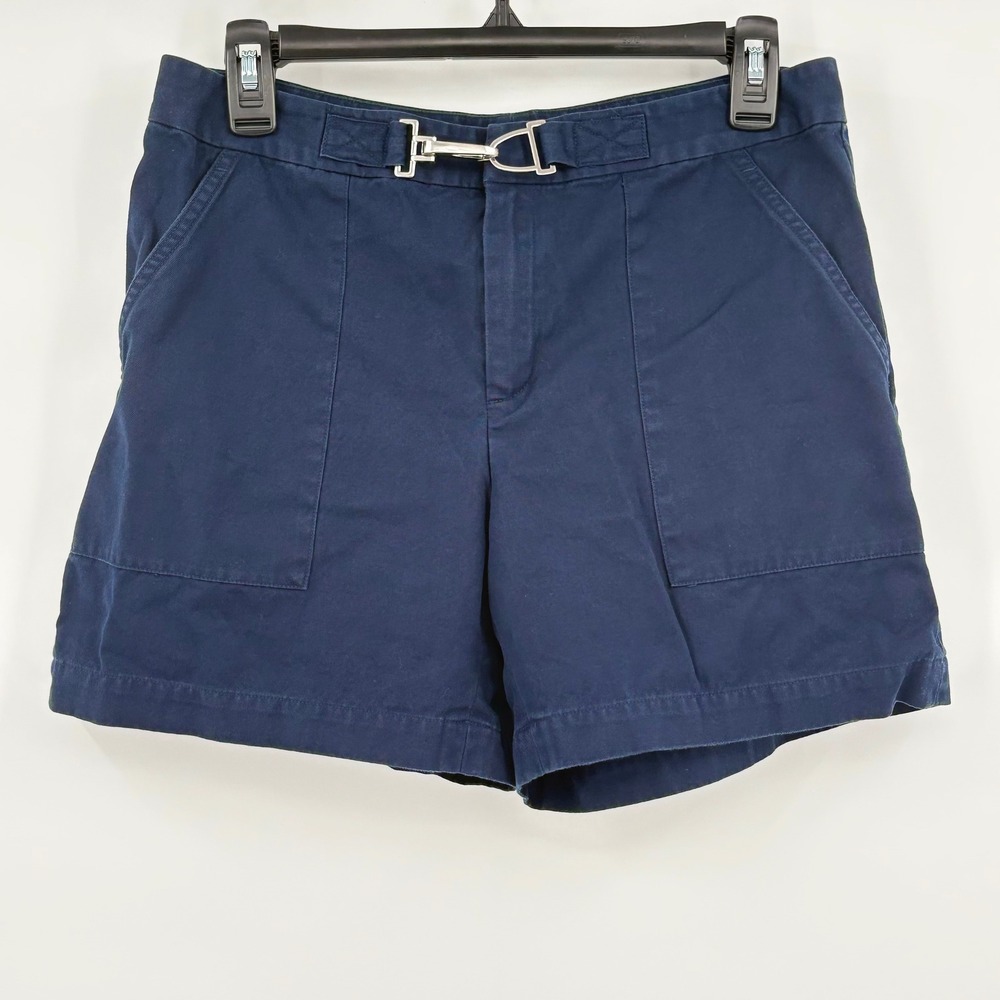 Lauren Ralph Lauren Petite Navy Blue Cotton Canvas Shorts Metal Clasp Size 6P